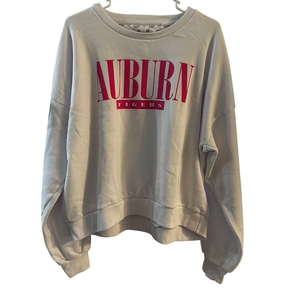 Pressbox Auburn‎ Tigers Sweatshirt Women's XL Cream Pink Oversized Pullover SEC